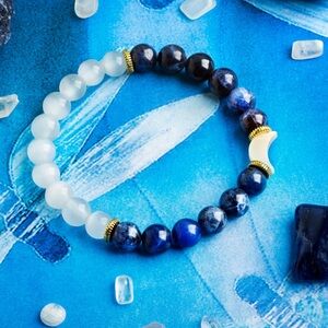 Half Moon Midnight Blue Sodalite Selenite Evolve Mala Bracelet
